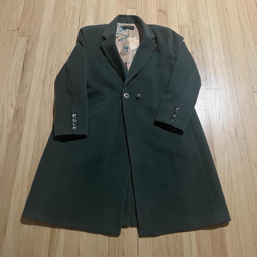 Peruvian Connection Decades Alpaca Wool Long Button Coat Women 16 Green Gold
